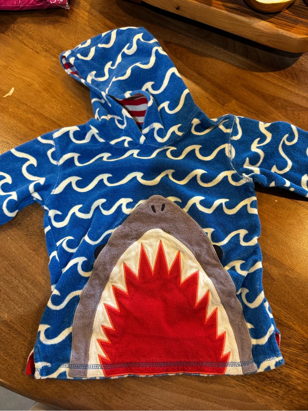 Mini Boden wave and shark hooded toweling coverup